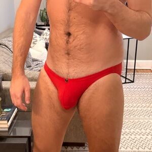 NWOT Men's Gregg Homme Red swim brief, size large